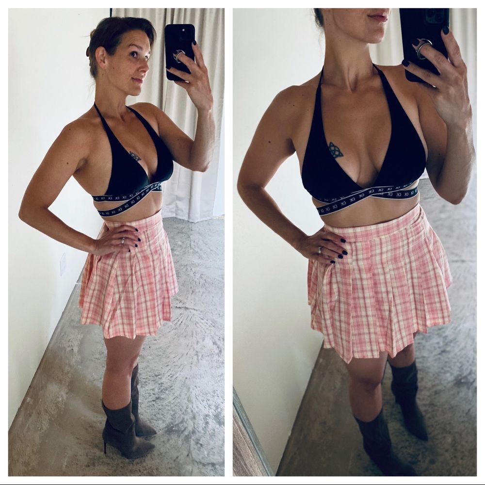 SHEIN Pleated Mini Skirt Plaid Pink Yellow Party Going Out Club - Picture 3 of 10
